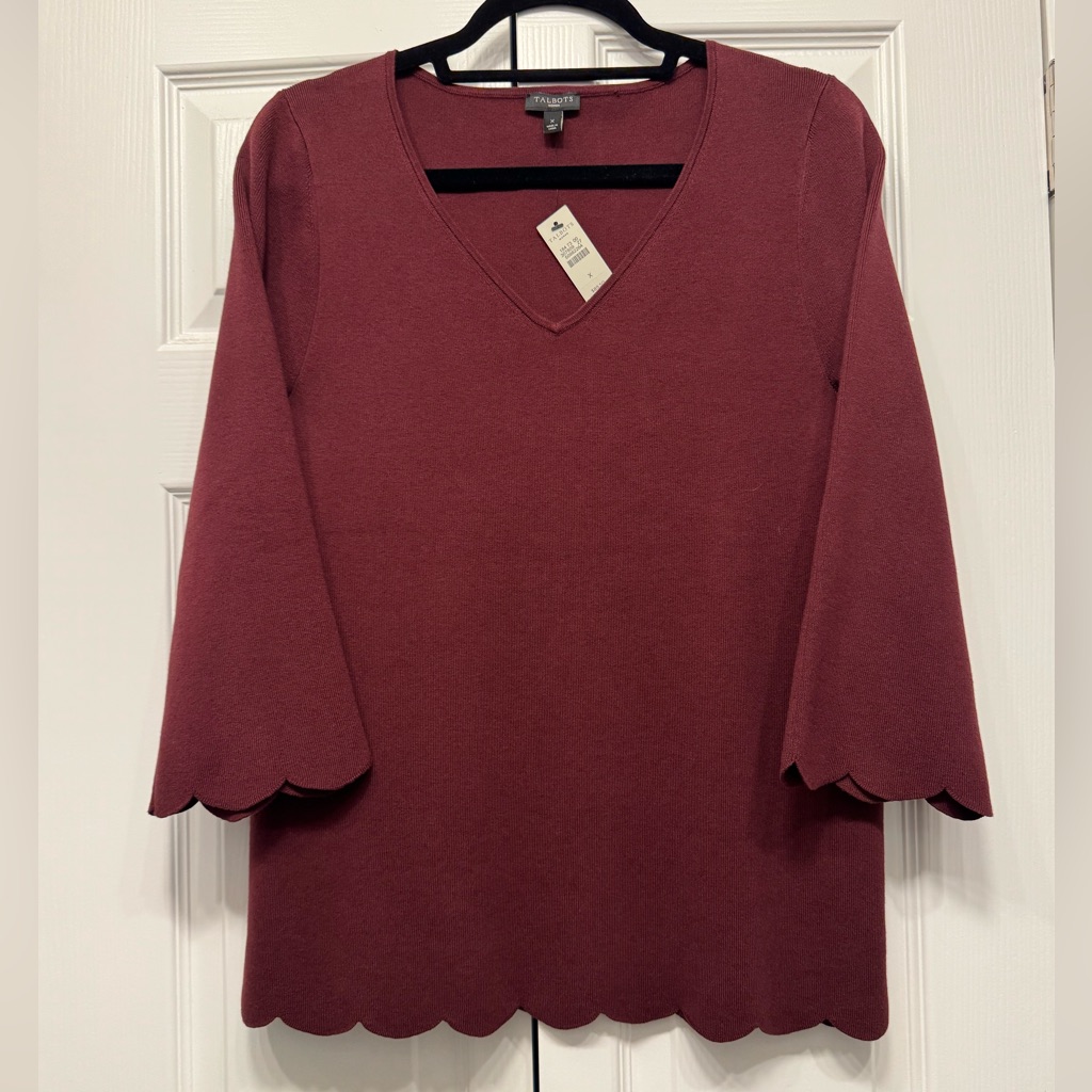 Talbots Woman Maroon V-Neck Knit Top Size 0x Nwt